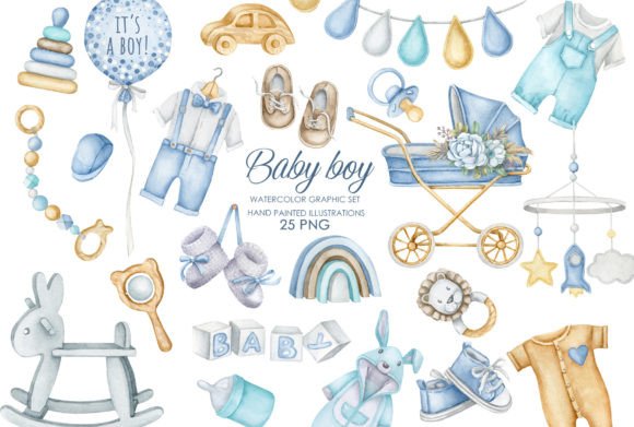 Download Watercolor Baby Boy Nursery Clipart - Nursery Collection