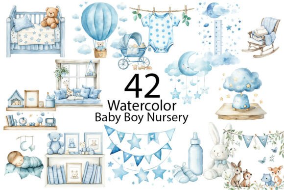 Download Baby Boy Nursery Watercolor Clipart - Nursery Collection