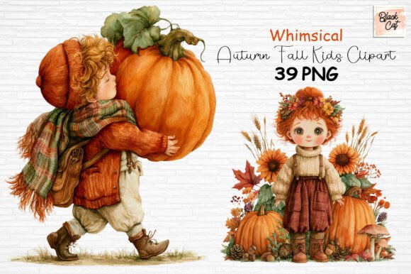 Download Whimsical Autumn Fall Kids Clipart Set - Autumn Collection