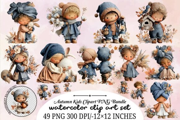 Download Autumn Kids Clipart PNG Bundle - Autumn Collection
