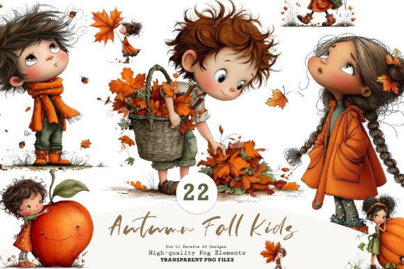 Download Whimsical Autumn Fall Kids Clipart - Autumn Collection