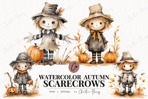 Download Watercolor Autumn Scarecrow Clipart - Autumn Collection