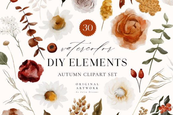 Download Autumn Watercolor Flower Digital Clipart - Autumn Collection