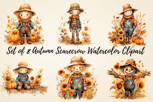 Download Autumn Scarecrow Watercolor Clipart - Autumn Collection
