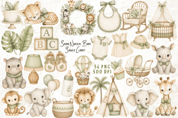 Download Safari Nursery Baby Shower Clipart PNG - Nursery Collection