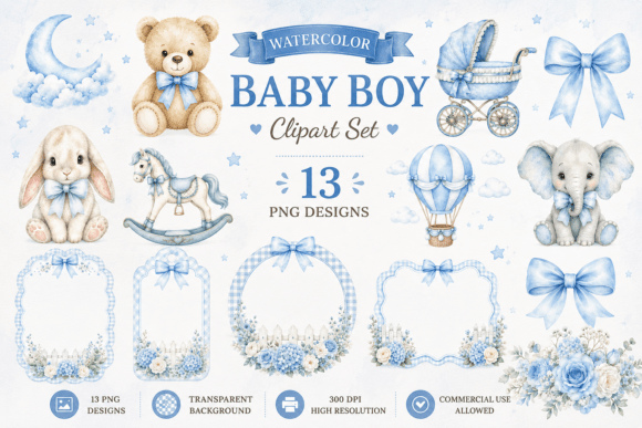 Download Blue Nursery Watercolor Baby Shower - Nursery Collection